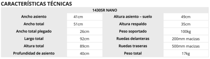 Características silla manual estrecha TEC 50